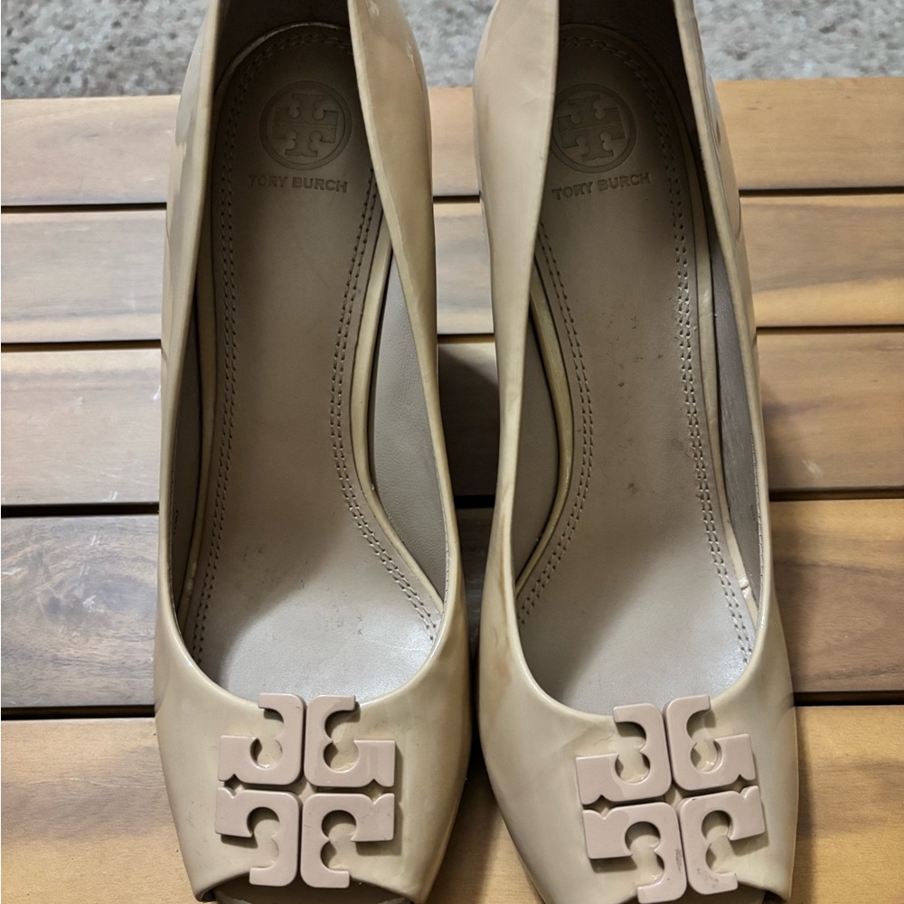 Tory Burch Beige Peep-Toe Heels